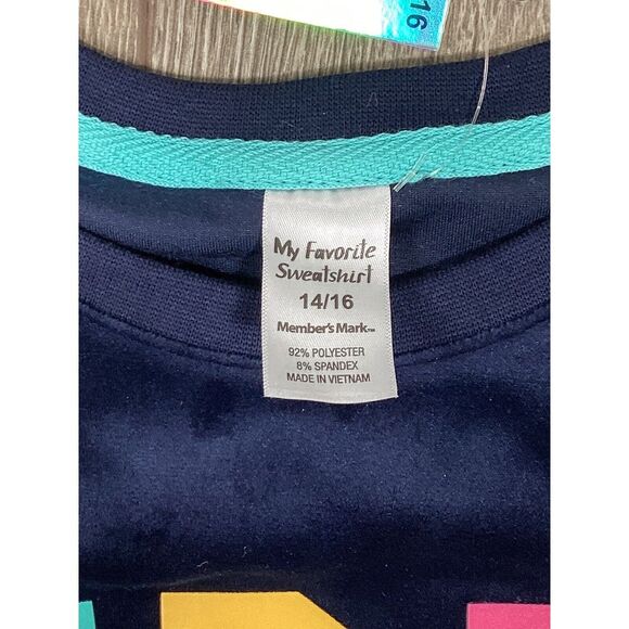 Members Mark Sweater "girl Power" Navy Velour Girls 14/16 Pullover - Picture 3 of 4